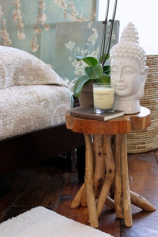 פנג שואי ריהוט חדר השינה בצד שולחן עץ בודהה פסל