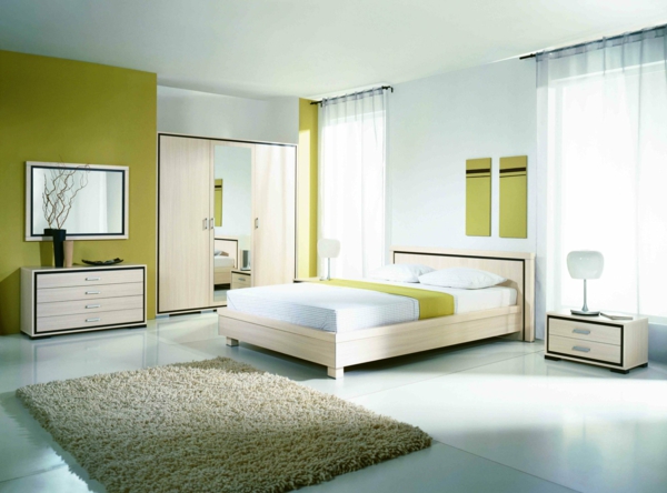 feng shui slaapkamer kleuren groen houten meubilair bed