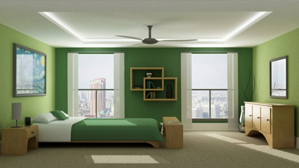 פנג שואי חדר השינה צבעים ירוק ריהוט עץ פנג שואי המיטה