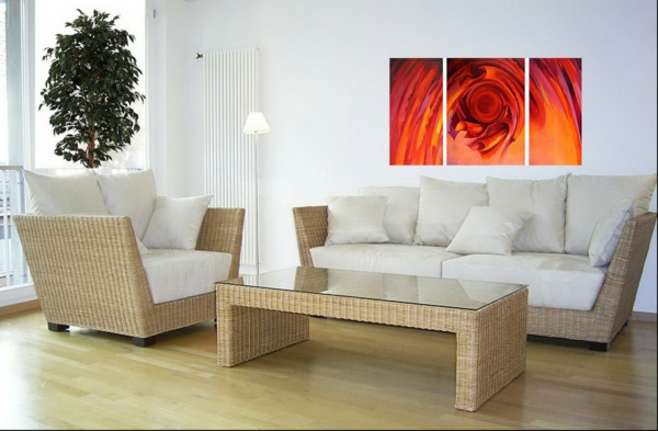 feng shui woonkamer positieve energie kamerplanten rotan meubels wanddecoratie