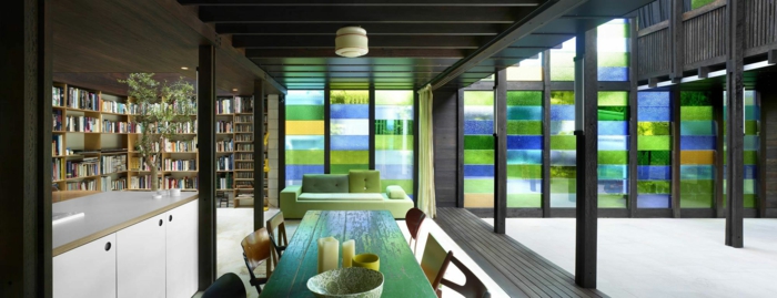 lango privatumas spalvingas stiklo lango apdaila dryžuotas modernus dizainas