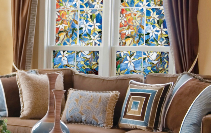 fereastră fereastră de confidențialitate decorare flori de sticlă colorate