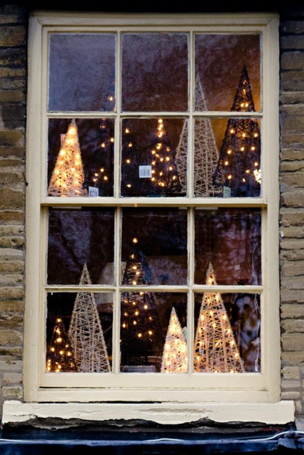 decoración de la ventana para Navidad luces de árboles de Navidad en forma de cono