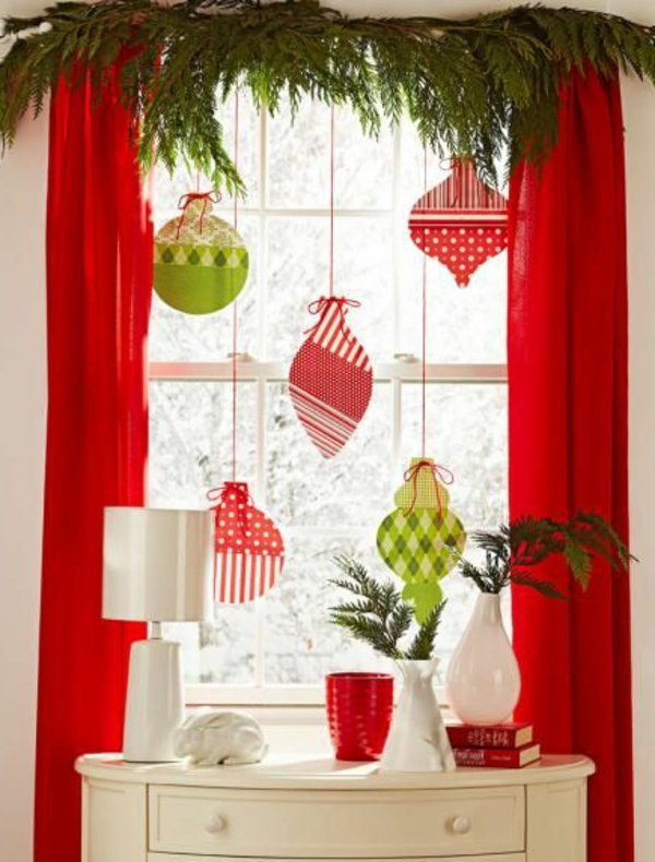 decoración de ventana para bolas de árbol de navidad stof rojo verde