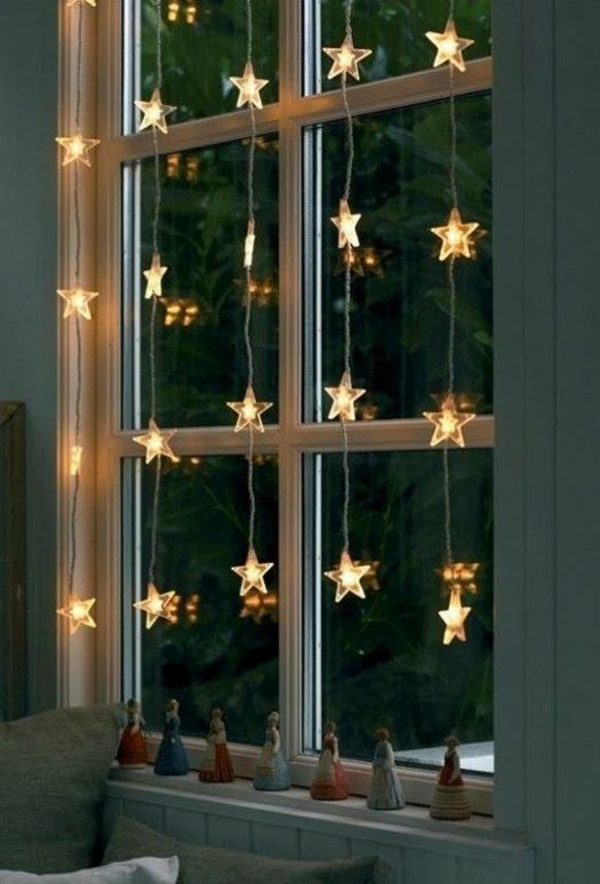 langų apdaila Kalėdų fėjų žiburiai žvaigždės Kalėdų apdailos langas