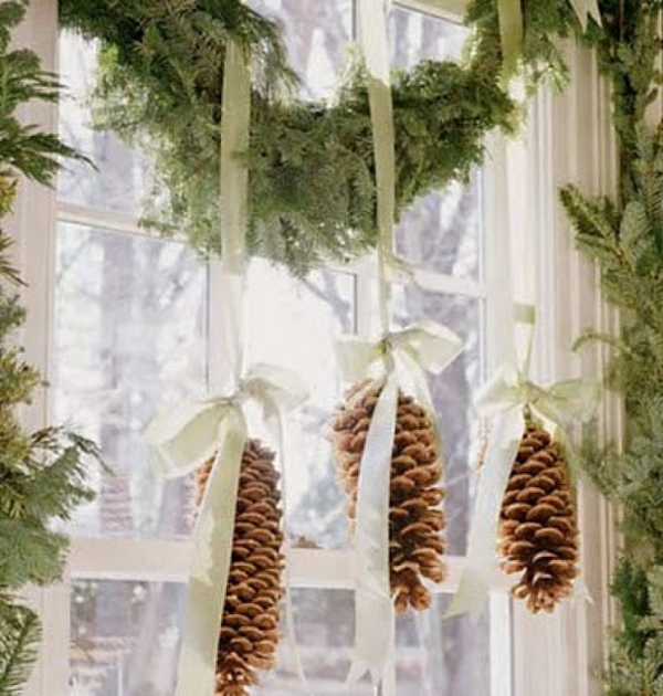 lango apdaila Kalėdų pinecone kūrybos Kalėdų apdailos langas