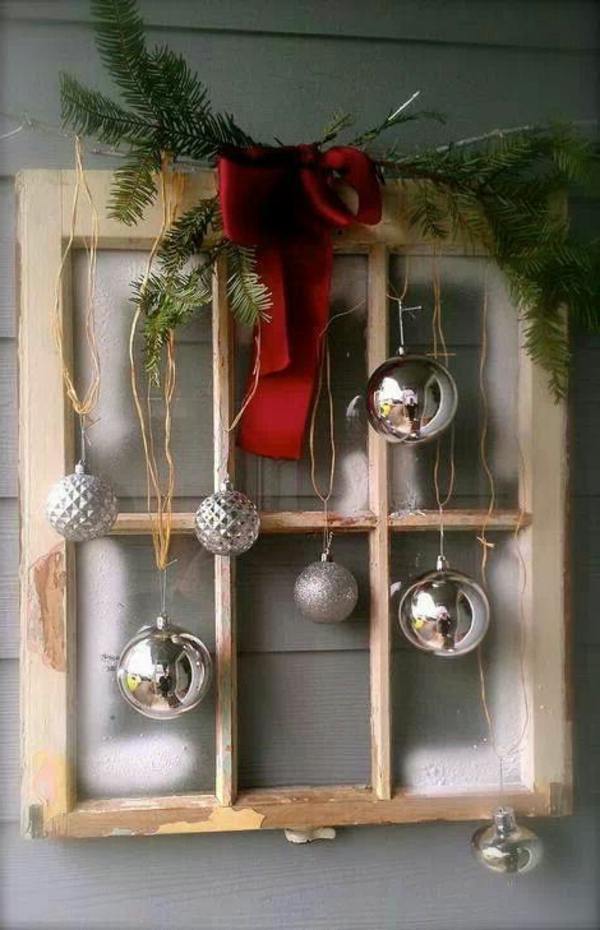 decoración de ventana navidad bolas de navidad plata