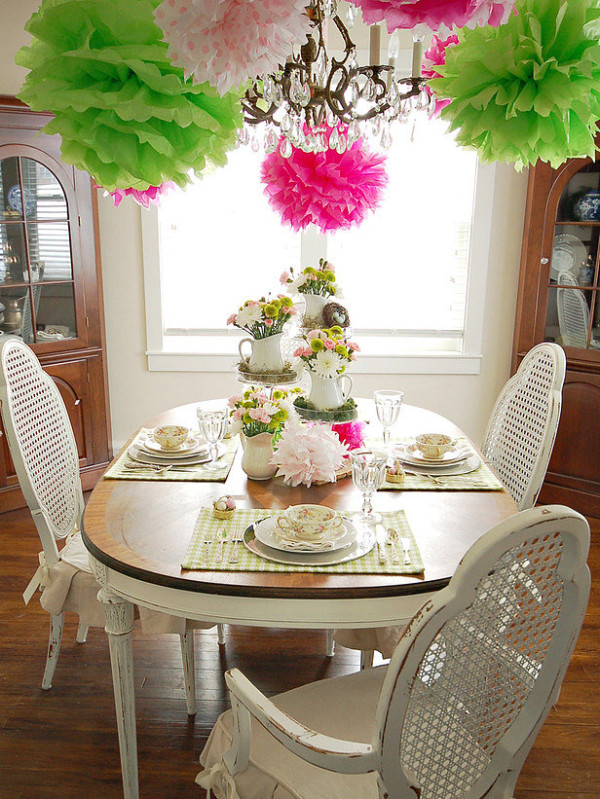 festive spring table decoration garlands hang chairs wood
