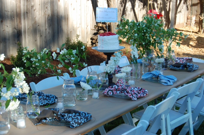 juhlava pöydän koriste sininen koristeet puutarha puoli järjestää