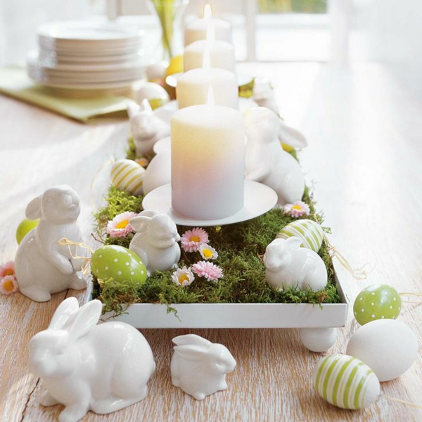 节日的餐桌装饰复活节瓷复活节兔子蜡烛