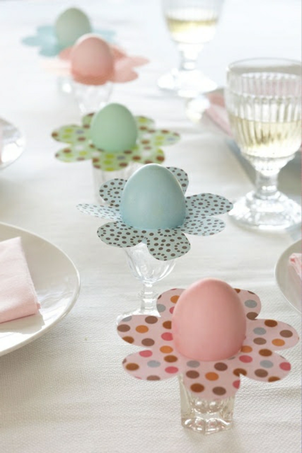 festive table decoration to easter painted easter eggs
