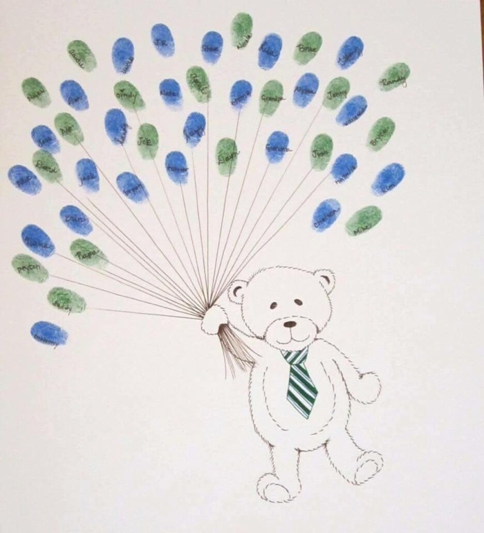 obrazy otisků prstů s šablony medvěd s balónky