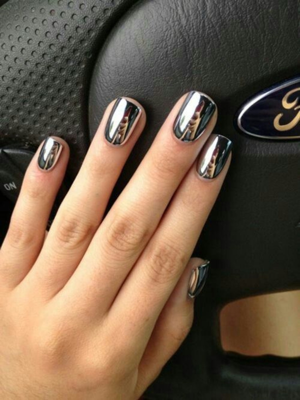 指甲图像纯银色金属纯色指甲设计