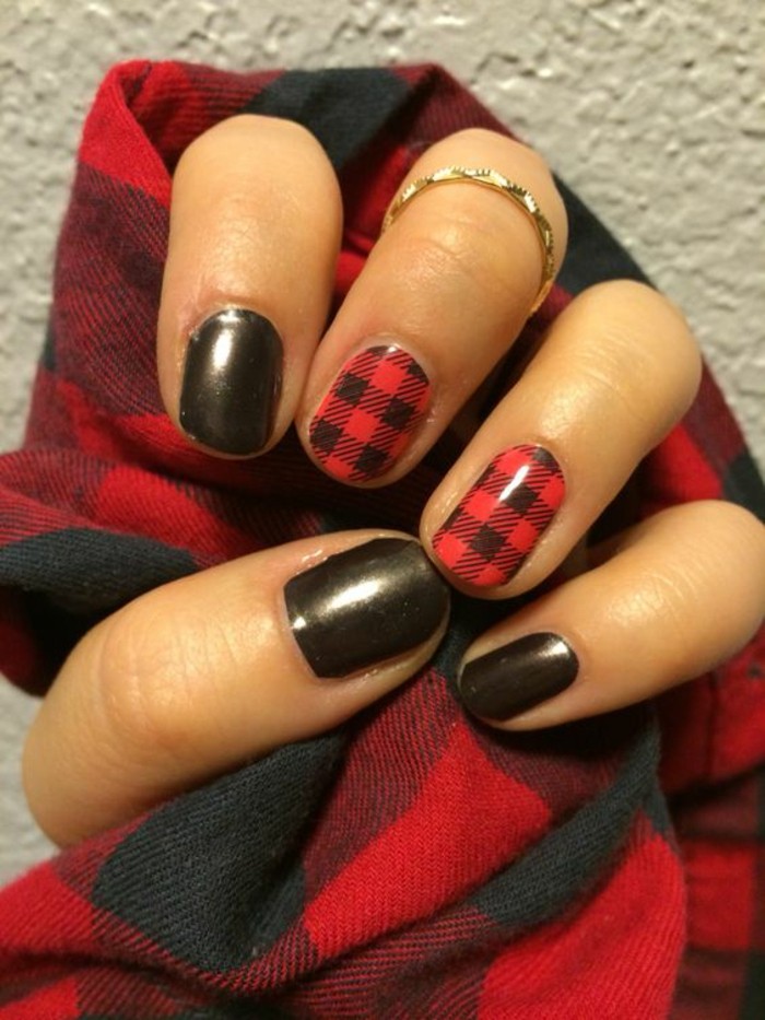 diseño de uñas otoño negro rojo elegante