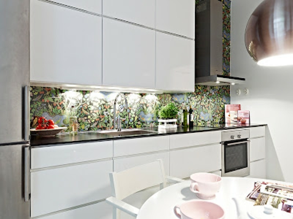 Плочка огледало стъкло лъскава кухня гръб закриване кухня цвете модел