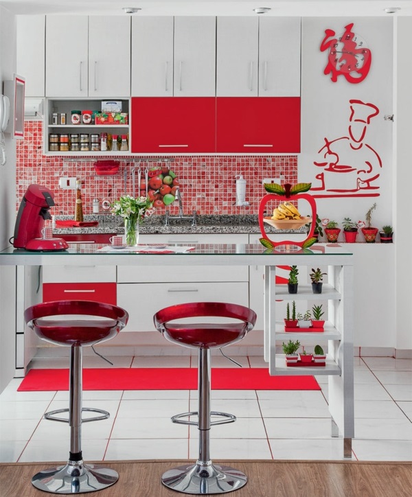 瓷砖镜子厨房厨房瓷砖墙红色厨房正面