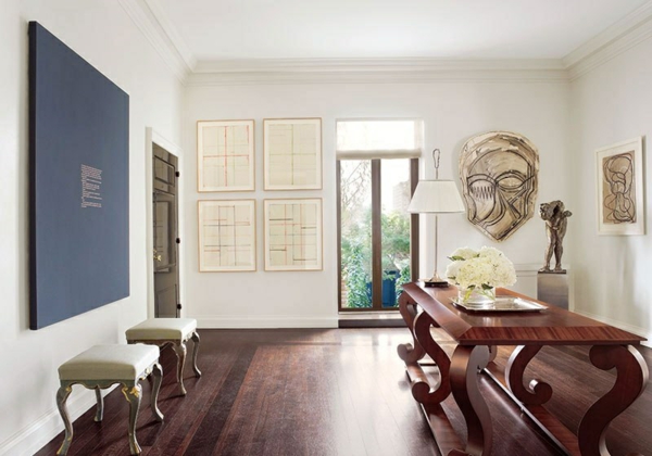 korridor design inngangsparti møbler gulvbord massivt tre vegg dekorasjon ideer