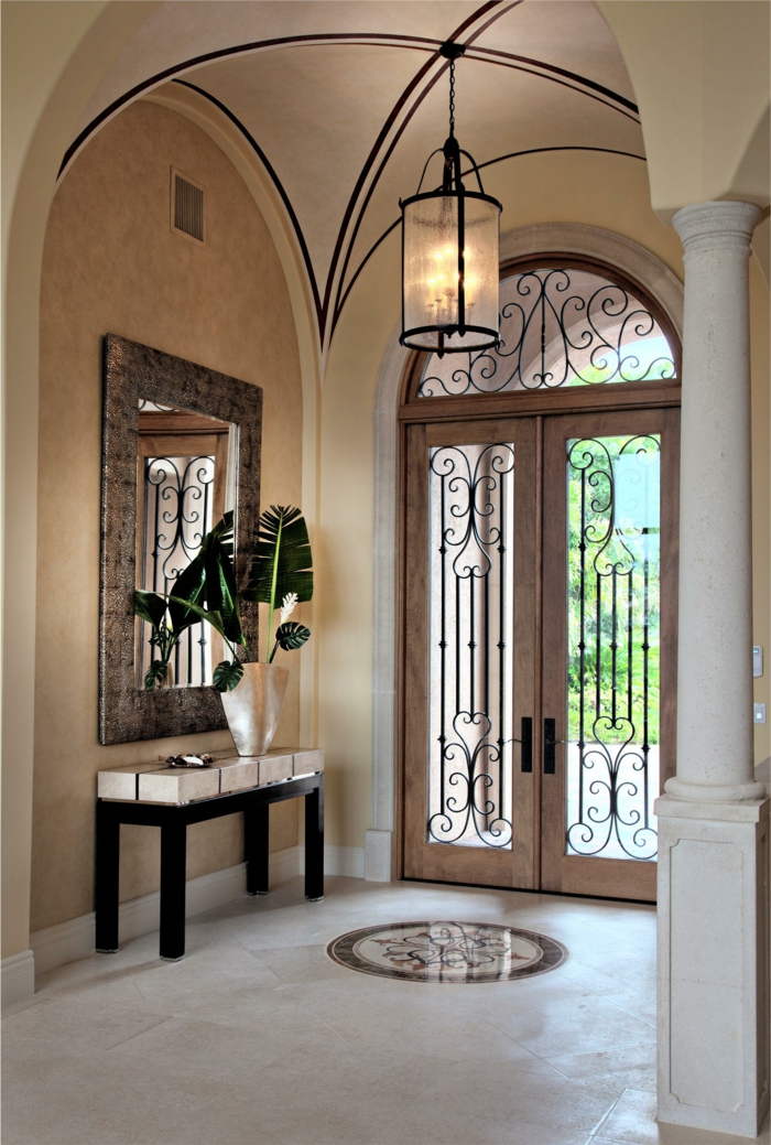 走廊设计现代家庭装饰植物墙壁镜子
