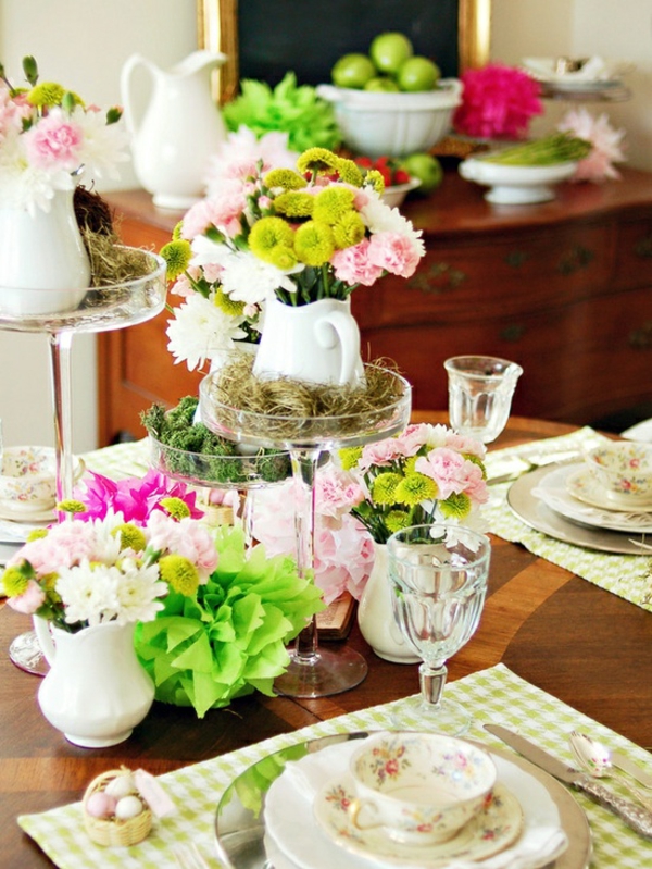 decoración de mesa de primavera flores de colores