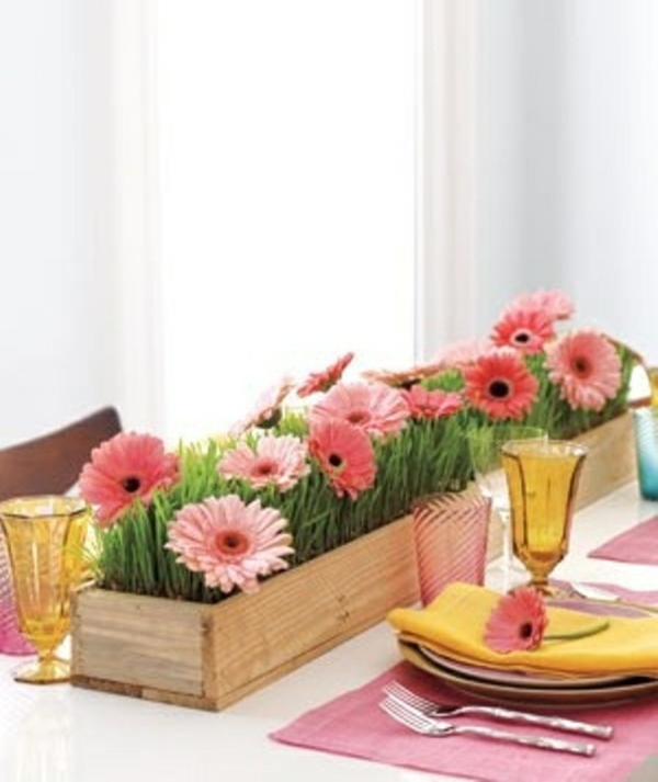 διακόσμηση τραπέζι άνοιξη ροζ ζέρμπερες