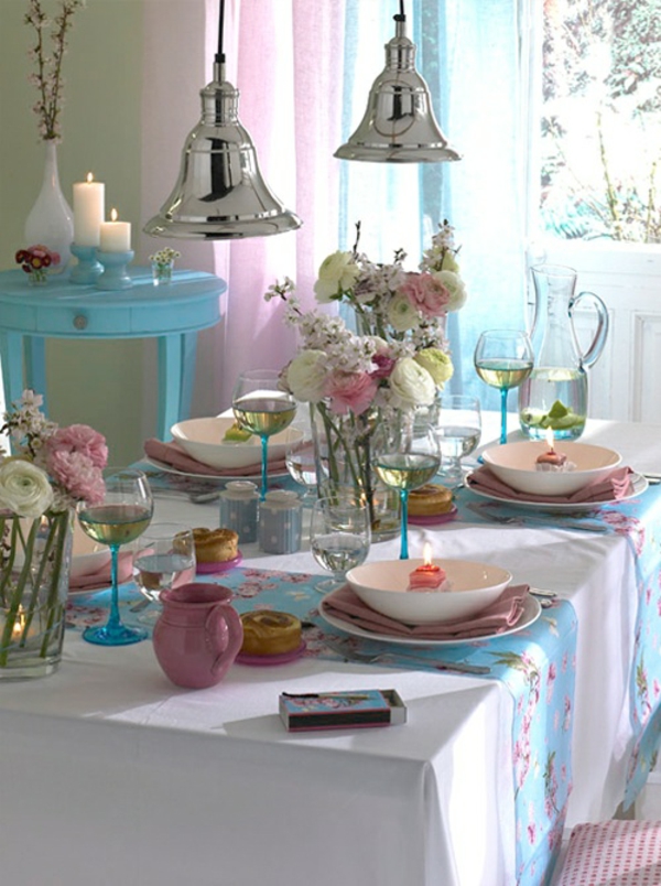 decoración de mesa de primavera tierna colores brillantes