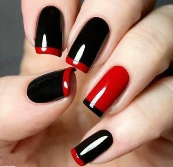 法国指甲图片简单的指甲设计简单的指甲黑红色