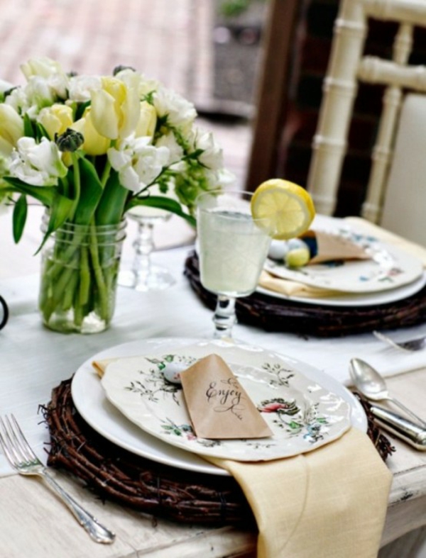decoración de mesa fresca Pascua temática limón original
