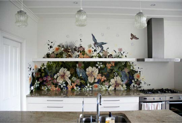 proaspăt idei de bucătărie tapet flori colorate și păsări