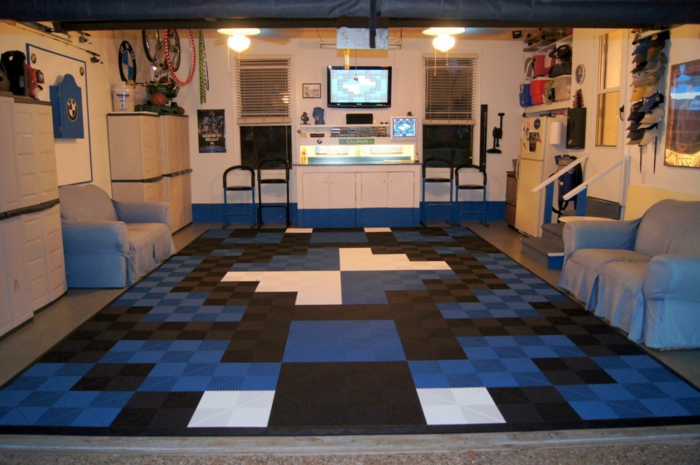 azulejo del piso del azulejo del garaje patrón de color del tablero de ajedrez