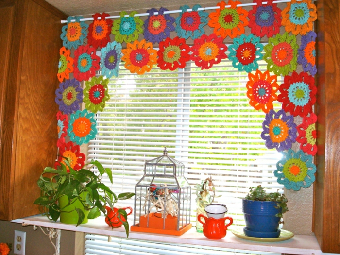 cortinas crochet color patrón de flores deco fresco