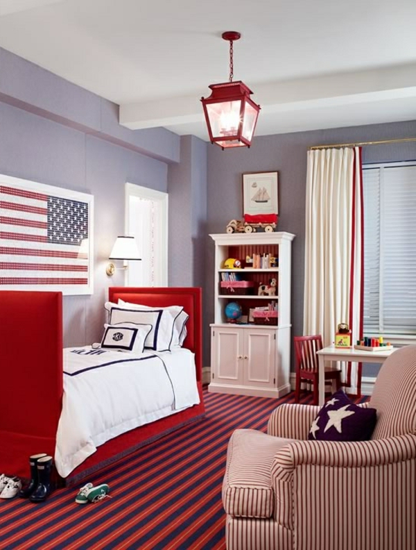 cortinas estilo americano guardería de color rojo azul náutica