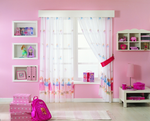 cortinas construidas estantes nursery pink juguetón decoración de la pared