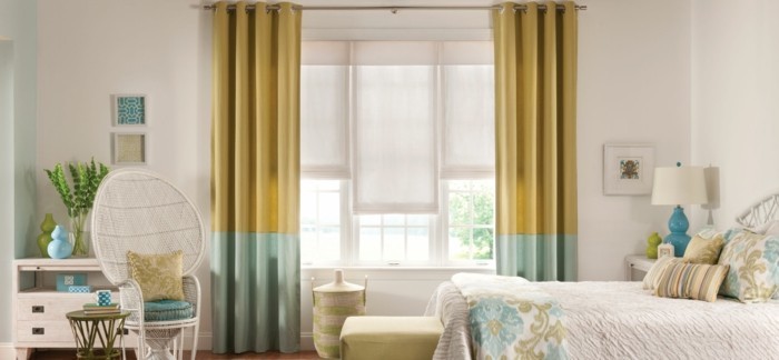 窗帘卧室花式窗帘黄绿色