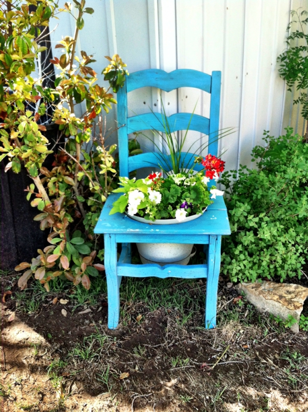 κήπο διακόσμηση μπλε εργοστάσιο καρέκλα