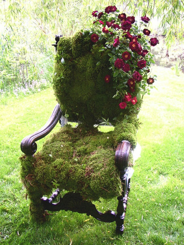 κήπο διακόσμηση πράσινο λουλούδια καρέκλα