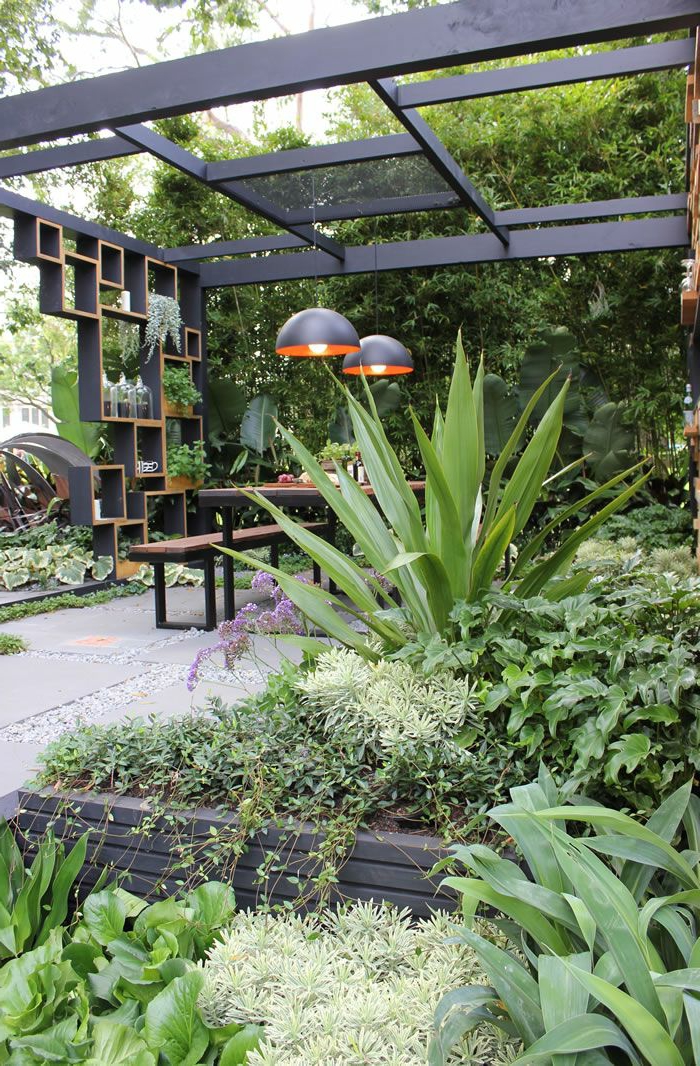 градина дизайн град стил растения висулка светлини