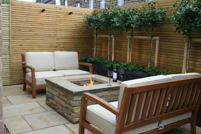 градински дизайн огън яма градински стол растения