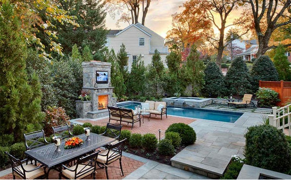 garden landscaping with bricks pictures garden pool fireplace