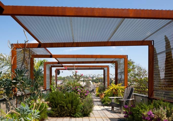 garden pergola made of metal privacy protection terrace sunscreen