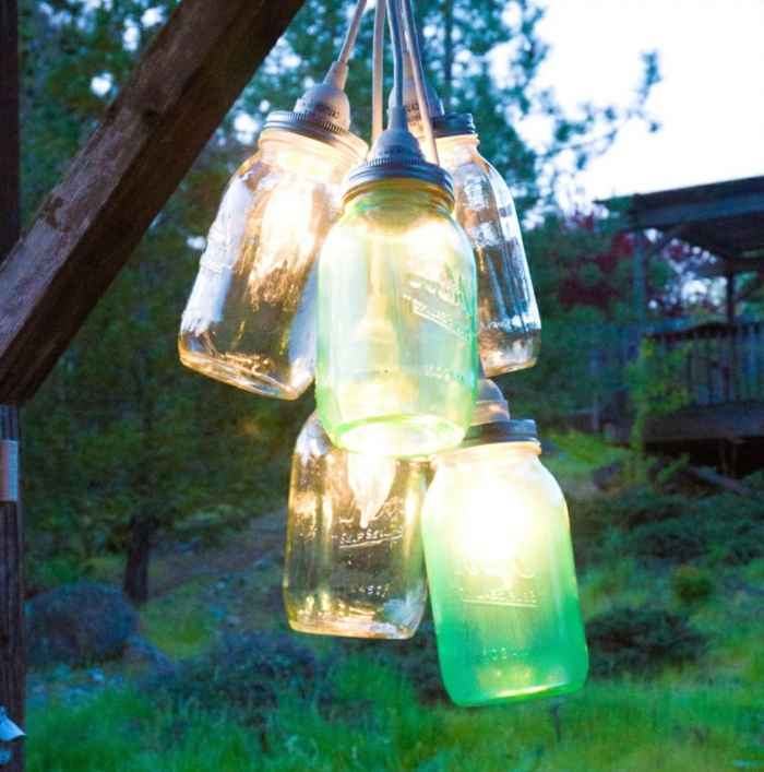 idées de décoration de jardin pots de maçon lumières de jardin
