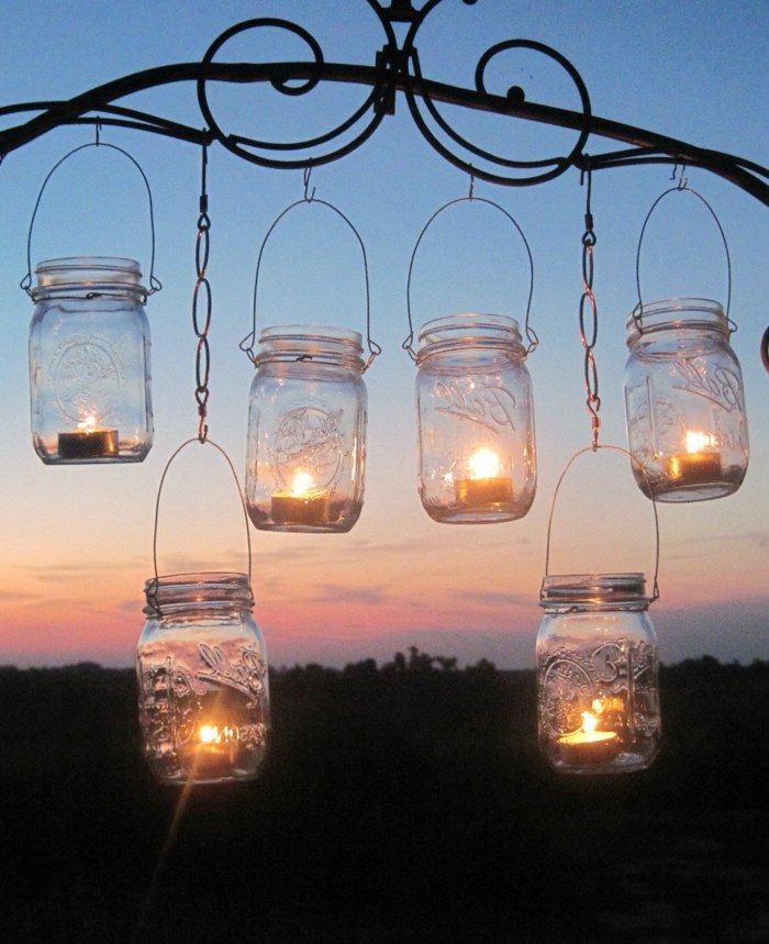 idées de décoration de jardin jars réutiliser les lumières