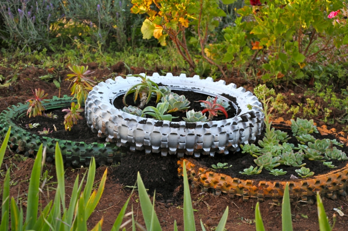 园艺旧车轮胎花盆种植DIY DIY花园的想法