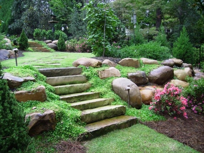 tuinieren voorbeelden tuinieren ideeën loopbrug steen stappen