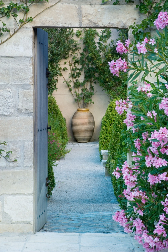 ideas de jardinería flores arbustos jardín camino estilo italiano
