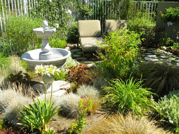 jardinage idées horticulture mobilier de jardin couché fontaine ornementale été jardin plantes