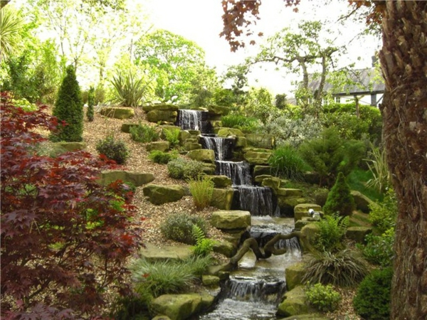 градина озеленяване градина озеленяване градина езерце водопади стълби скалисти