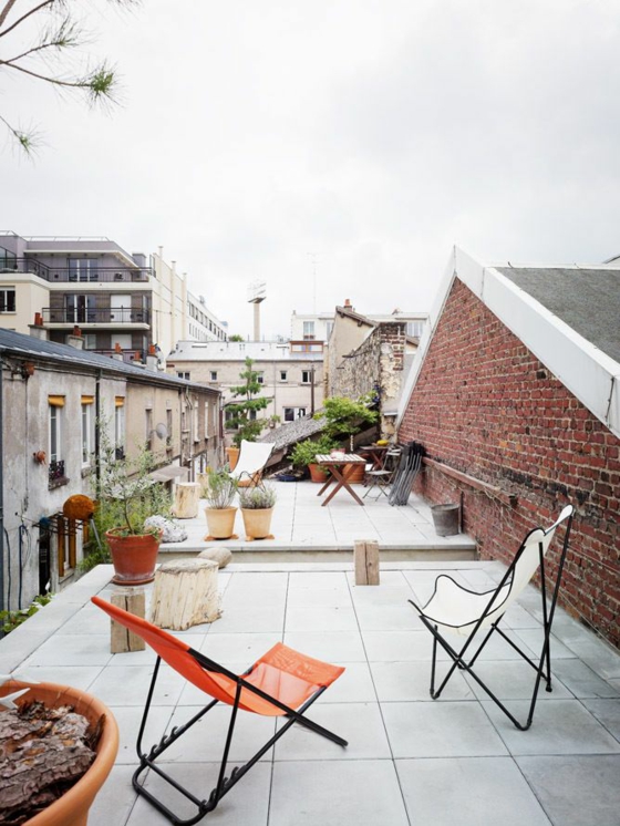 idées de conception de jardin chaises pliantes toit-terrasse exemples de mode carrelage