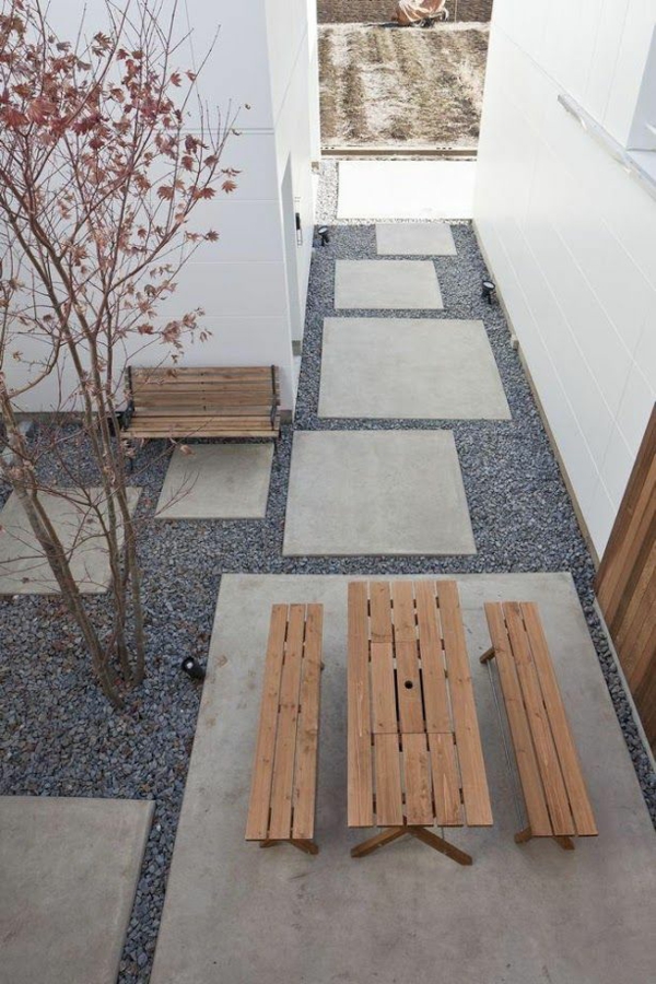 zahradnické nápady minimalistický design dřevěný zahradní nábytek