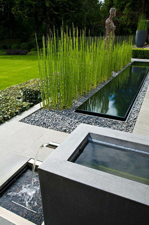 zahradnické nápady minimalistický design vodní prvky