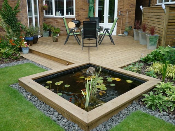 zahradnické nápady moderní design rybník štěrk